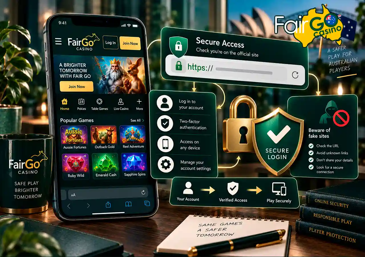 Casino login page on mobile with address check, account security and anti-phishing warning.